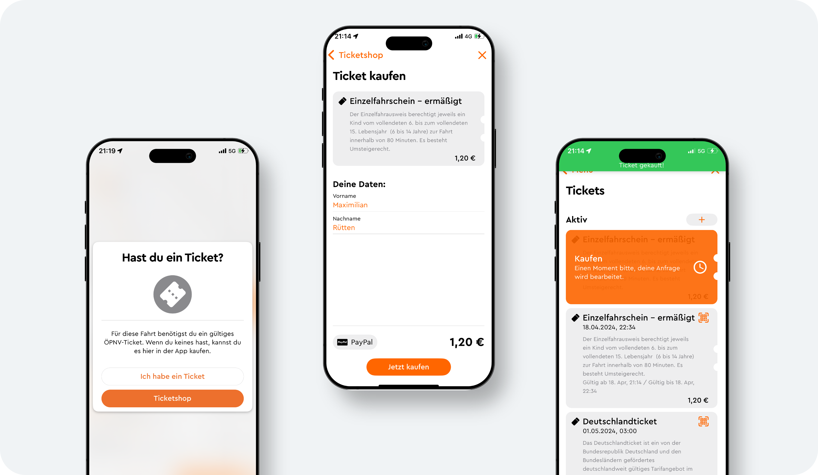 Ticket Flow in der Passagier App
