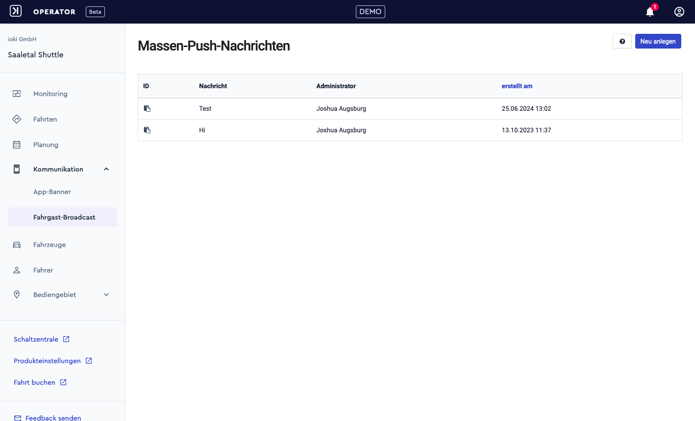 Massenpush Nachrichten im Operator