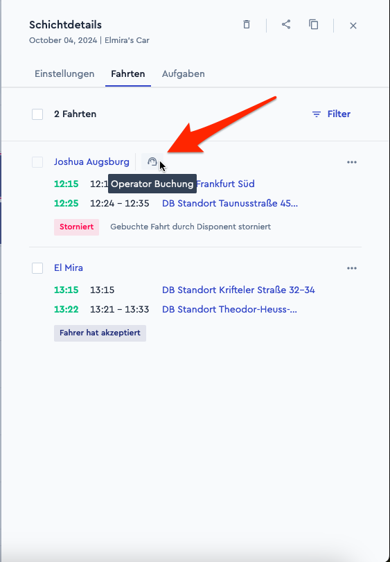 Telefonbuchen in den Schichtdetails hervorgehoben