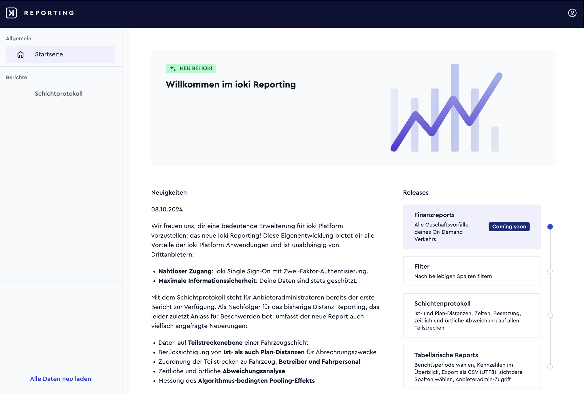 Reporting start page