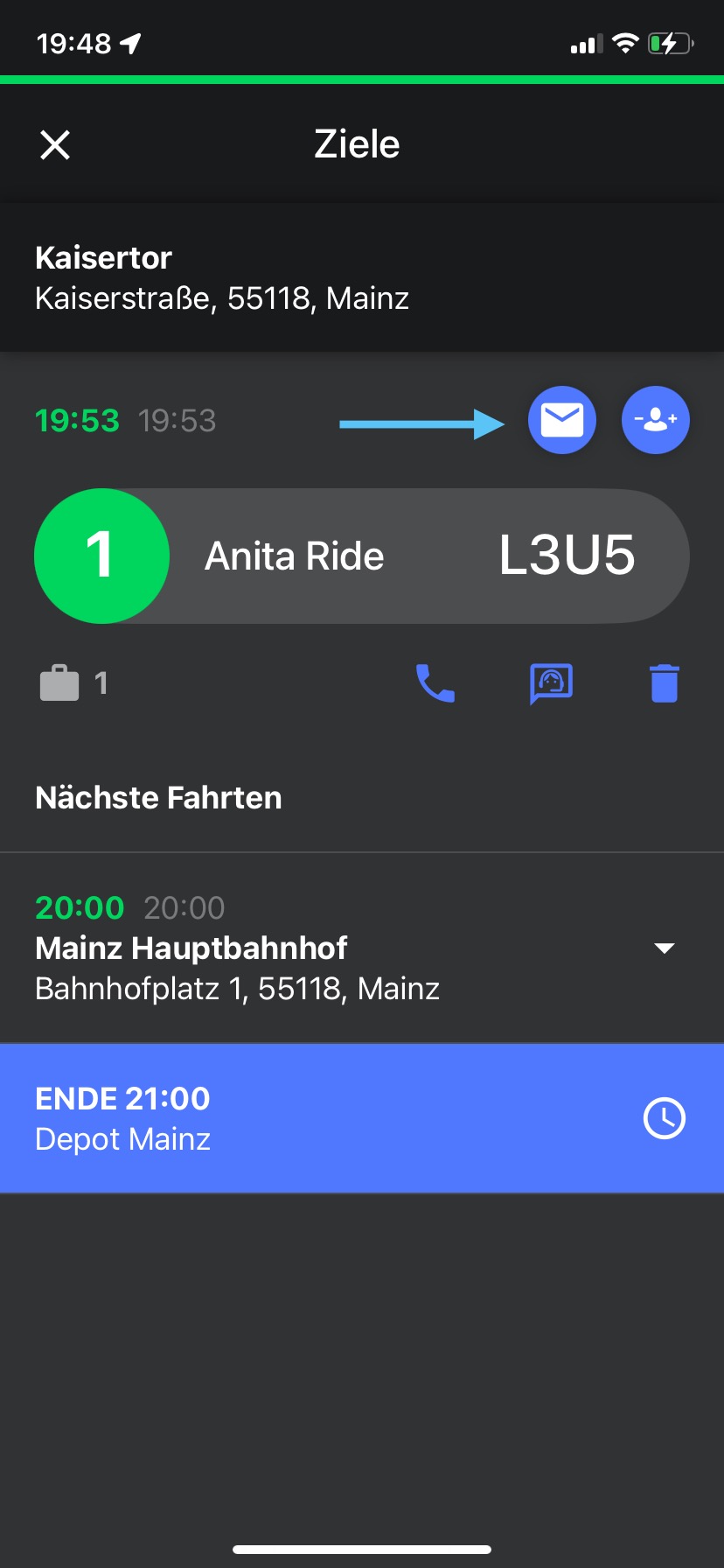 Nachricht vom Passagier
