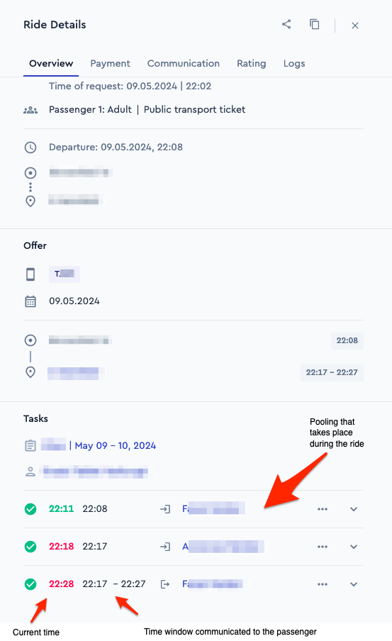 Ride details with new pooling and delay logic