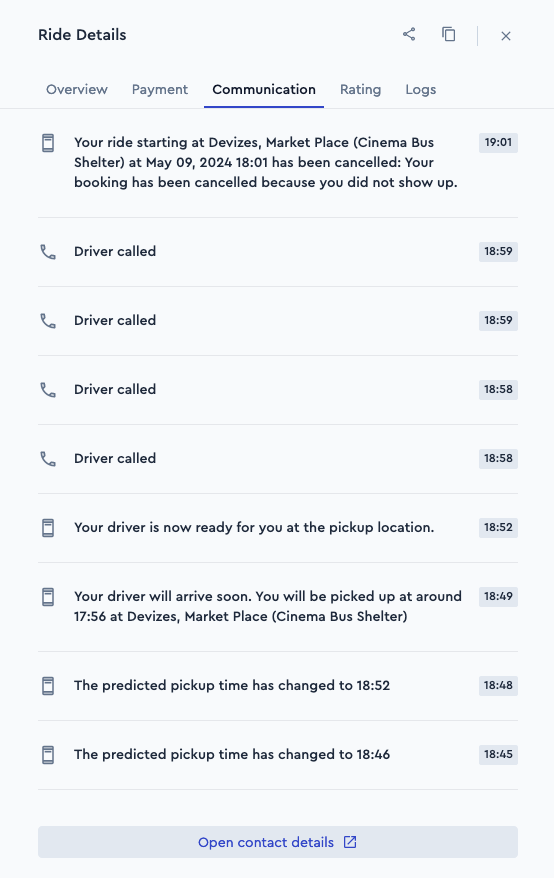 Ride related passenger communications