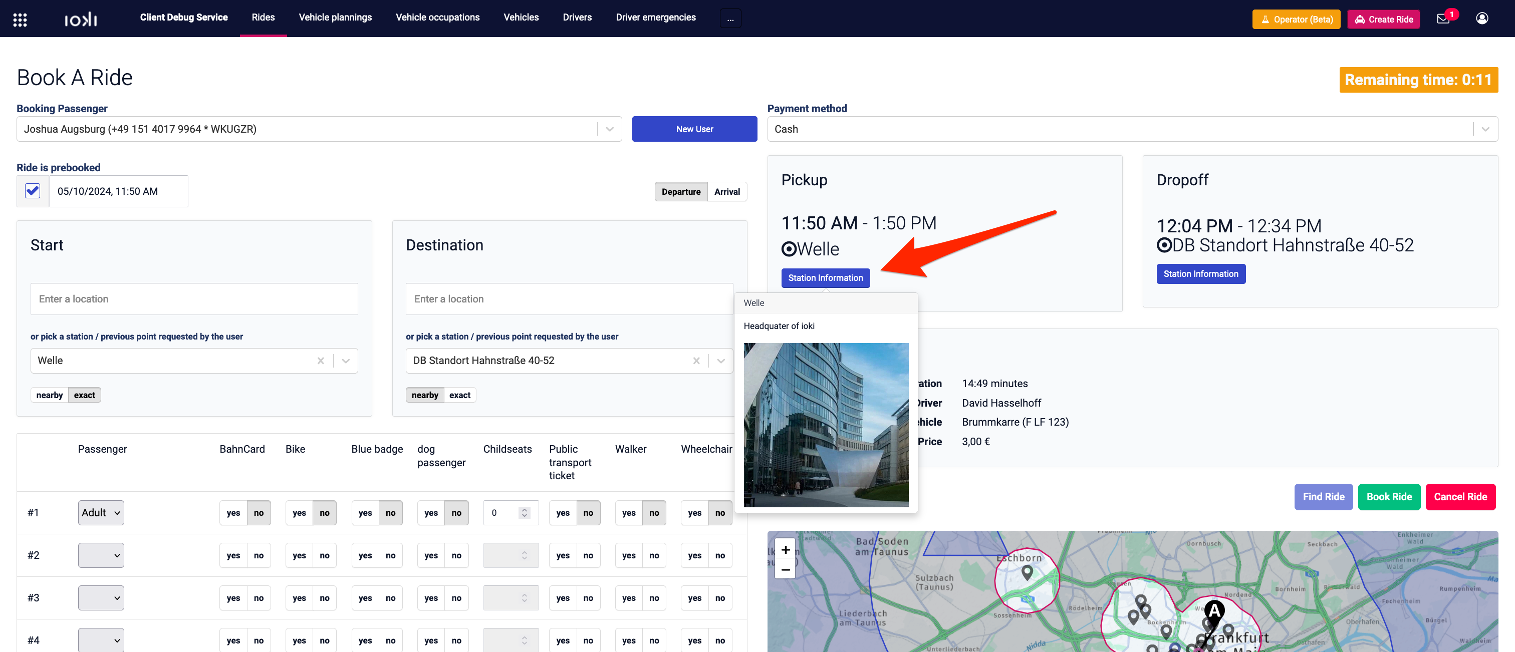 Station info on phone booking wizard