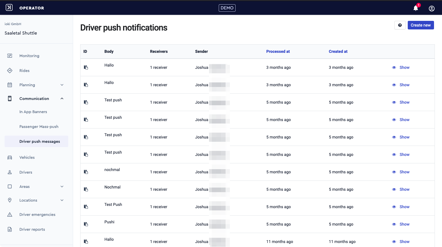Driver push notifications