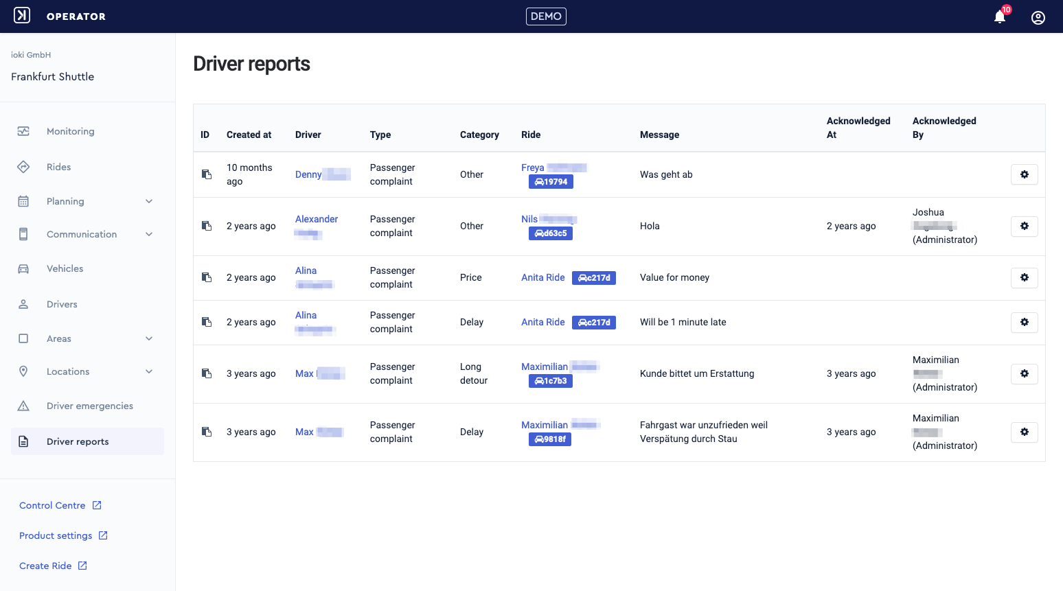 Driver reports
