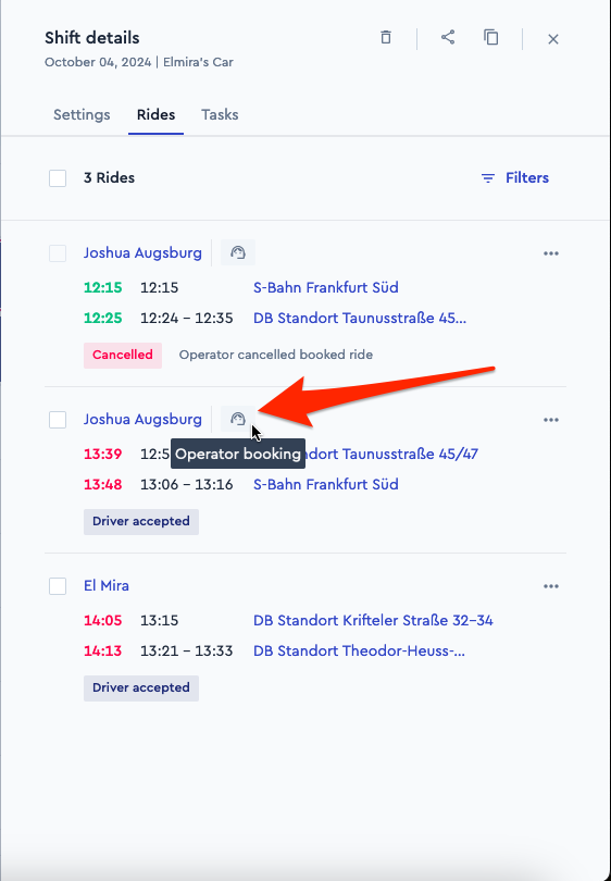 Phone bookings in shift details